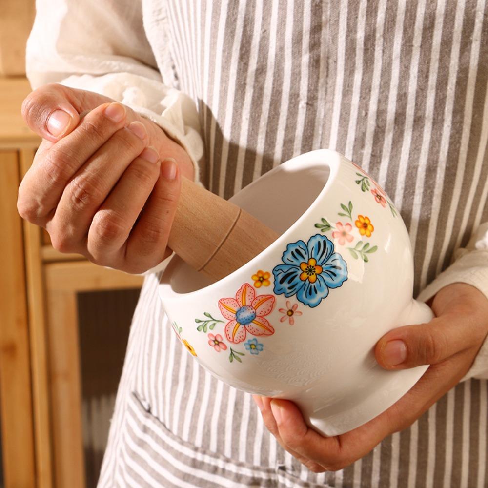 Internal Thread Ceramic Mortar Ceramic Manual Mortar Garlic Pounder Garlic Masher  Household
