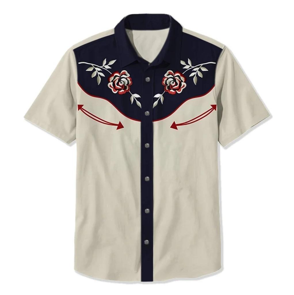 Летняя мужская рубашка в стиле вестерн с принтом в стиле отпуск, повседневная мужская рубашка с лацканами и короткими рукавами с 3D-принтом