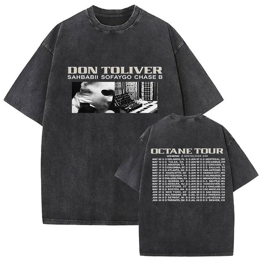 Винтажная стираная футболка с мерчем Don Toliver Octane Tour 2026 Мужская Рэп Панк Готика Короткий рукав Хип-Хоп Свободная Одежда Футболки