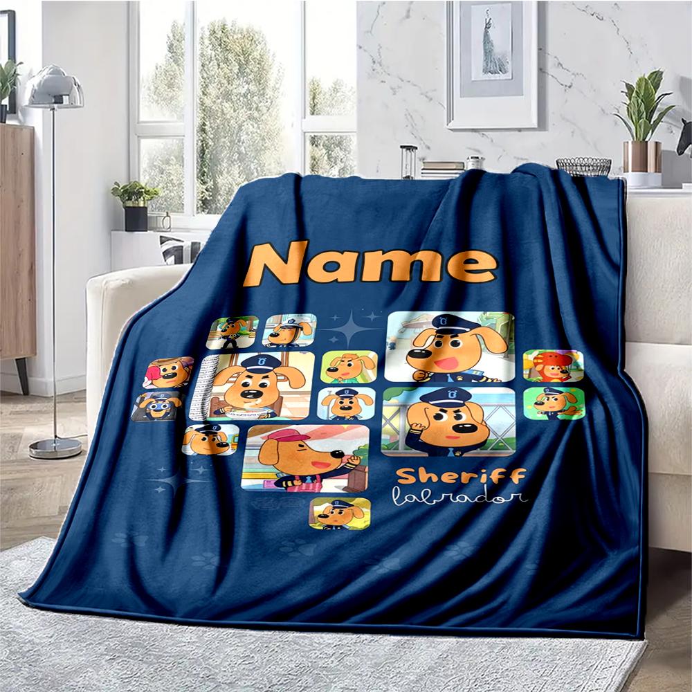 Custom Name Sheriff Labrador Theme Printed Blanket - Perfect for Couch, Bed, Travel & Outdoor Use | Machine Washable, Cozy & Durable.