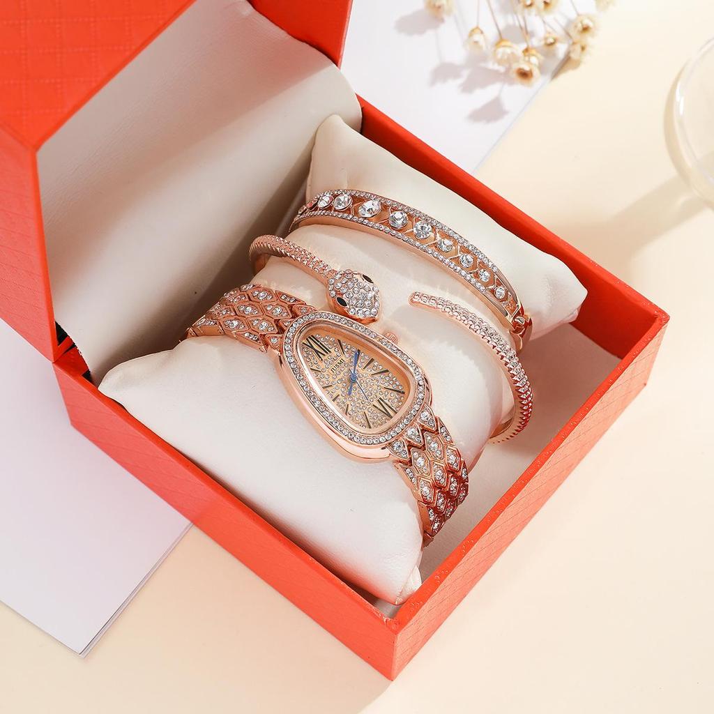 3-Piece Ladies' Watch & Snake Bracelet Set – Stylish, Trendy Design