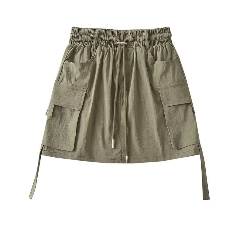 Fashion Style Summer New Fashion Trendy Easiest for Match Elastic Waist Drawstring Casual Fashion Tape Pocket Ribbon Suit Skirt