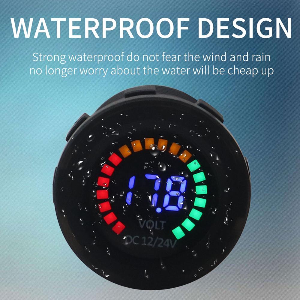 New 12 24V Color LED DC Digital Display Voltmeter with Low Pressure Buzzer Alarm Waterproof Tester Volt Gauge for Car
