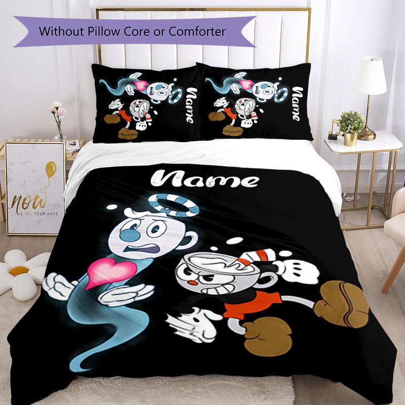 3pcs Custom Name Cuphead Bedding Set Duvet Cover Closure Includes 1 Duvet Cover & 2 Pillowcases for All Seasons Bedroom Decor
