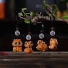 1/12Pcs Creative Twelve Zodiac Carving Wooden Keychain Pendant Chinese Zodiac Wood Carving Phone Chain Bag Decoration Gifts
