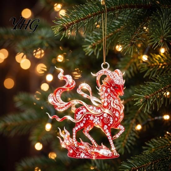 National Trend Home Decor 2D Acrylic Goat Christmas Hanging Ornament, 3.15 Inch Farm Animal Xmas Tree Lightweight Crafts Decoration for Car Rear View