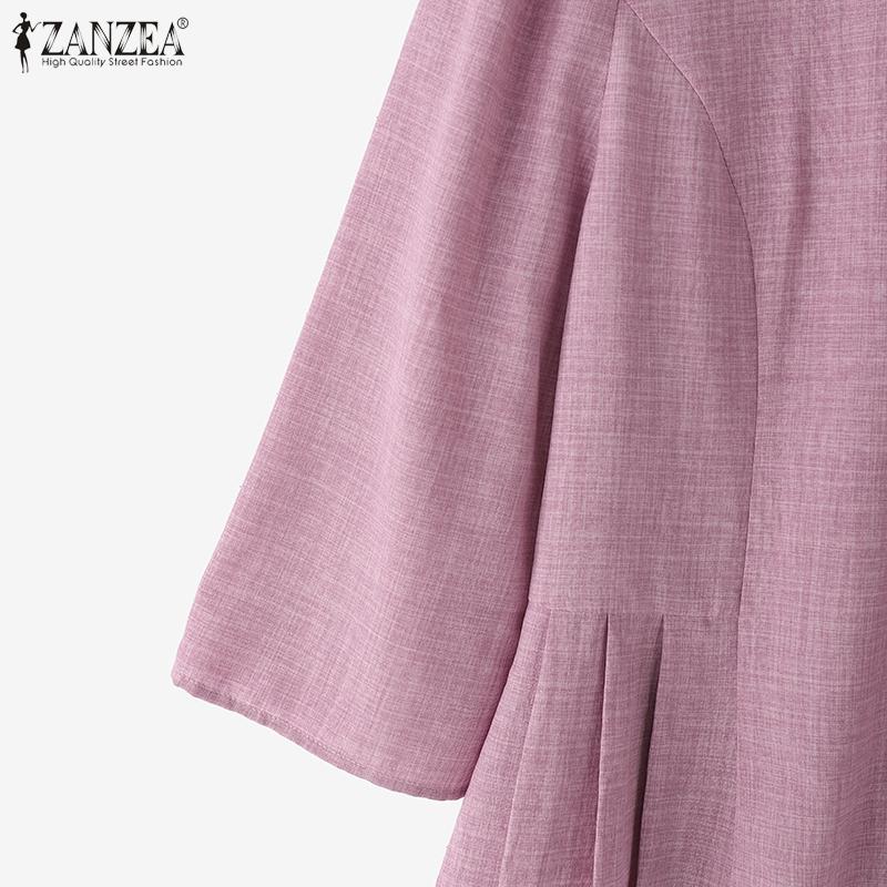 ZANZEA Женская повседневная блузка в стиле ретро со стойкой и рукавом 3/4