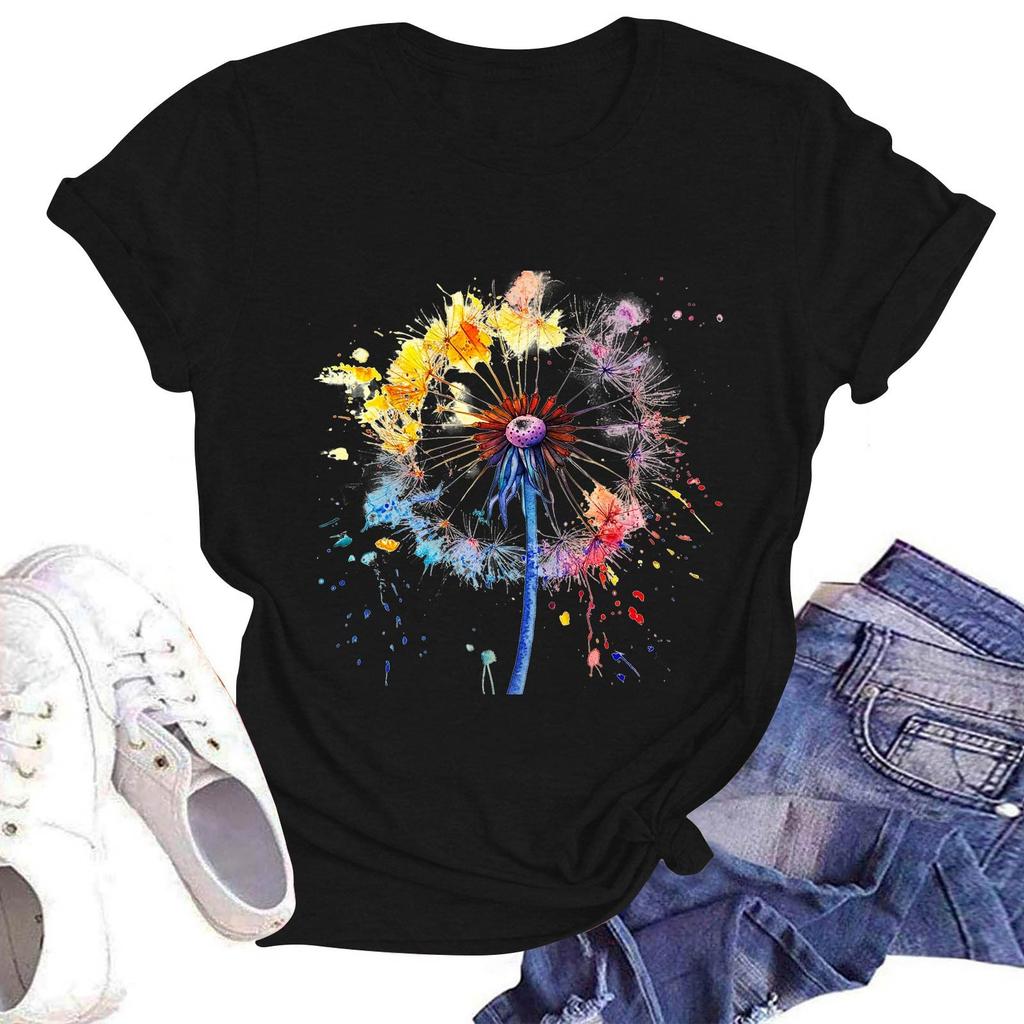 Women's Casual Round Neck Short Sleeve Pullover Printed T-Shirt Top
