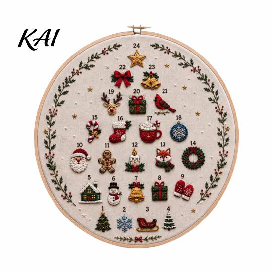 DIY Decorative Hanging Ornaments 24 Days Christmas Tree Embroidery Kit, Sewing Kit for Beginners, Holiday Handmade Countdown Gift Idea Material
