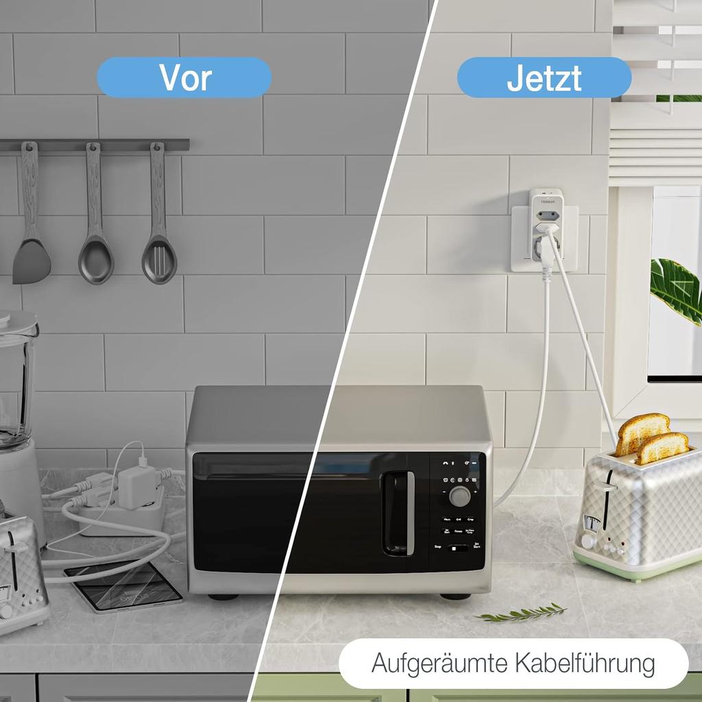 Tessan Компактная розетка с 2 портами USB, адаптером европейского стандарта 3 в 1 с защитой от перегрузки для офиса, дома, путешествий