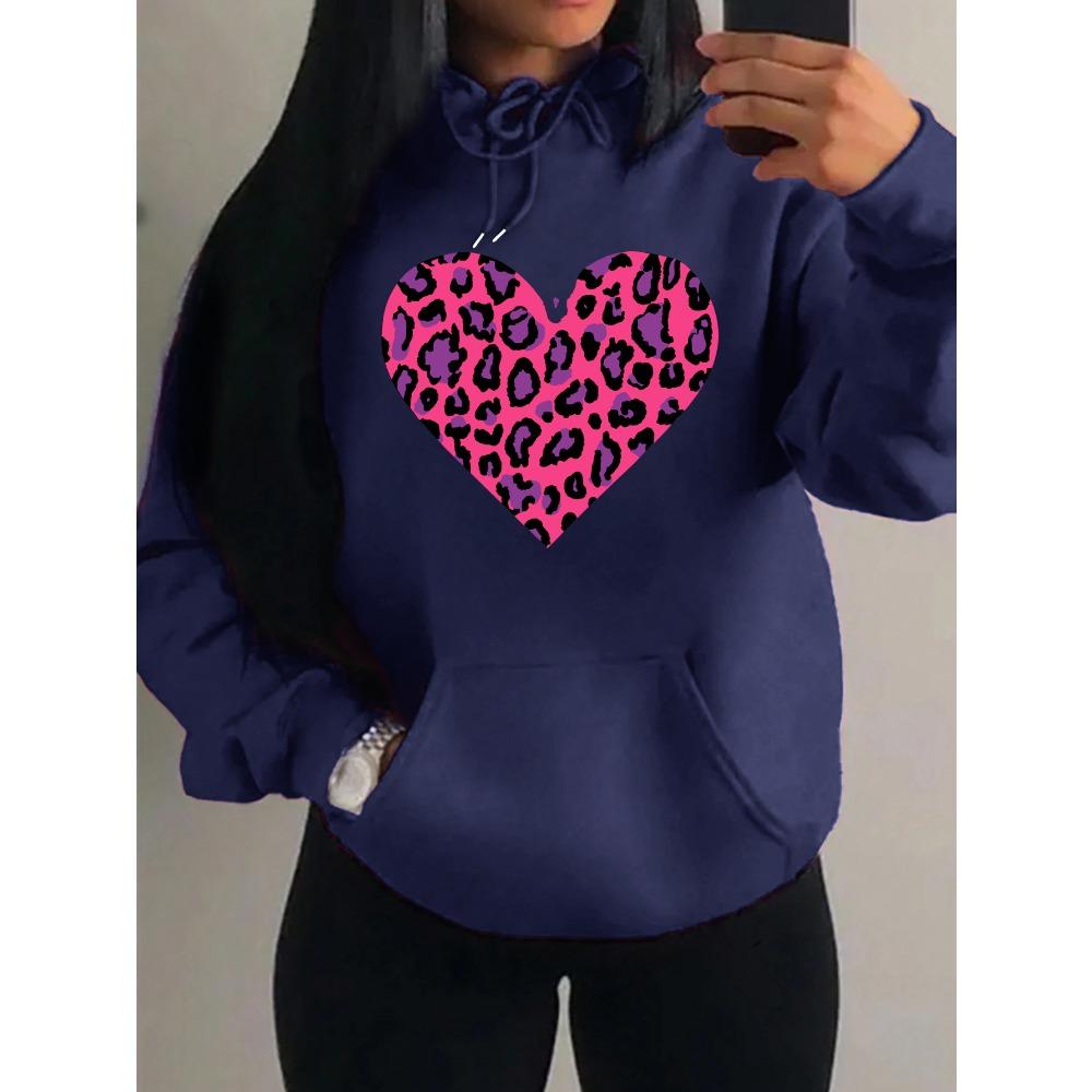 Розовое худи с леопардовым принтом и принтом сердца, женская модная толстовка оверсайз, пуловер, осенняя флисовая одежда