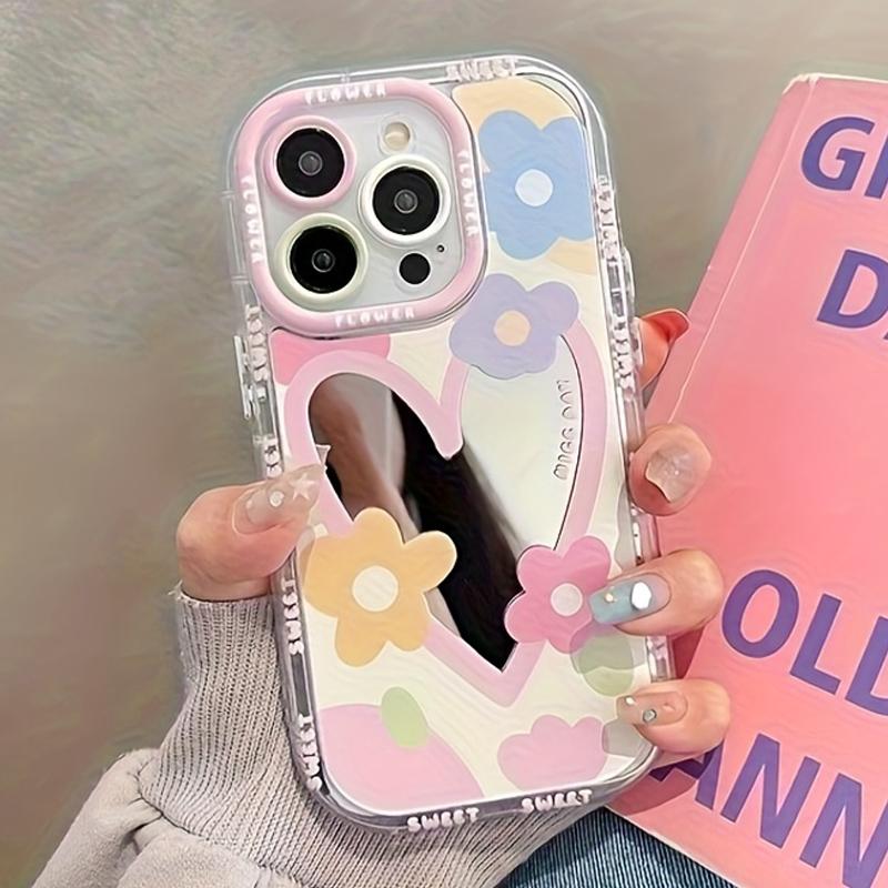 Корейские цвета Милый Цветочный Зеркальный Чехол для Телефона Для iPhone 11 13 12 14 15 16 17 Pro Max XS XR 7 8 Plus Красивый Жесткий Ударопрочный Чехол