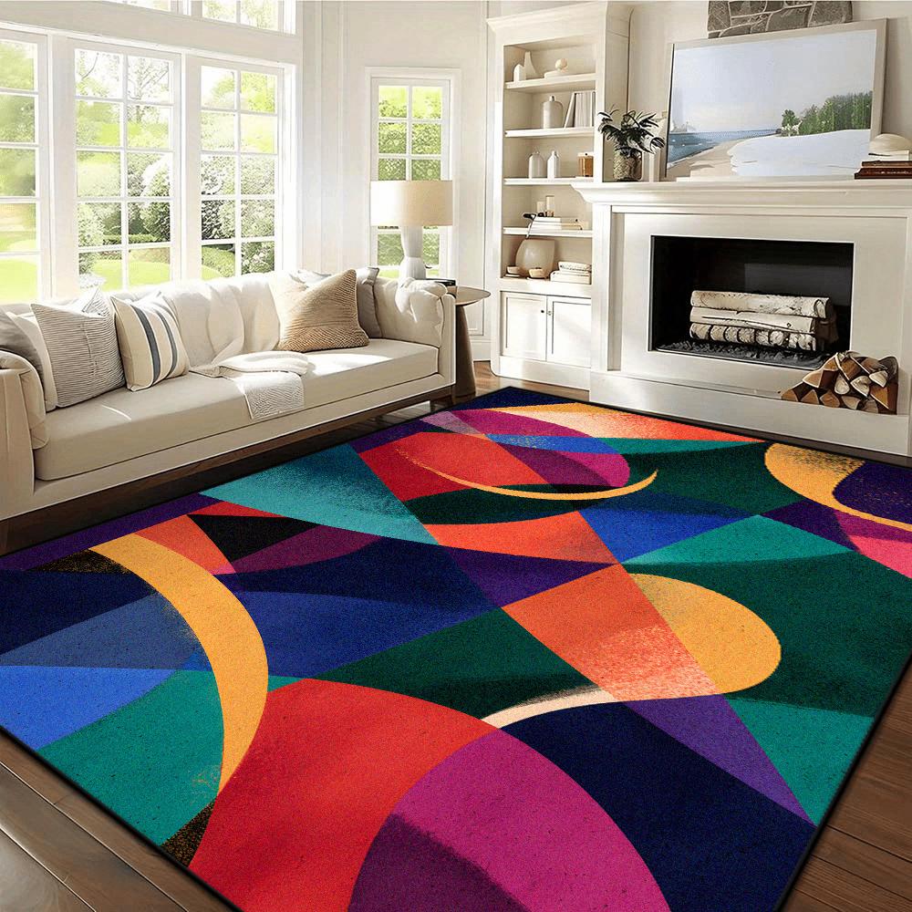 Multicolour Abstract Rugs for Bedroom Carpets for Living Room Easy Care Cloakroom Non-slip Floor Mat Large Area Lounge Carpet
