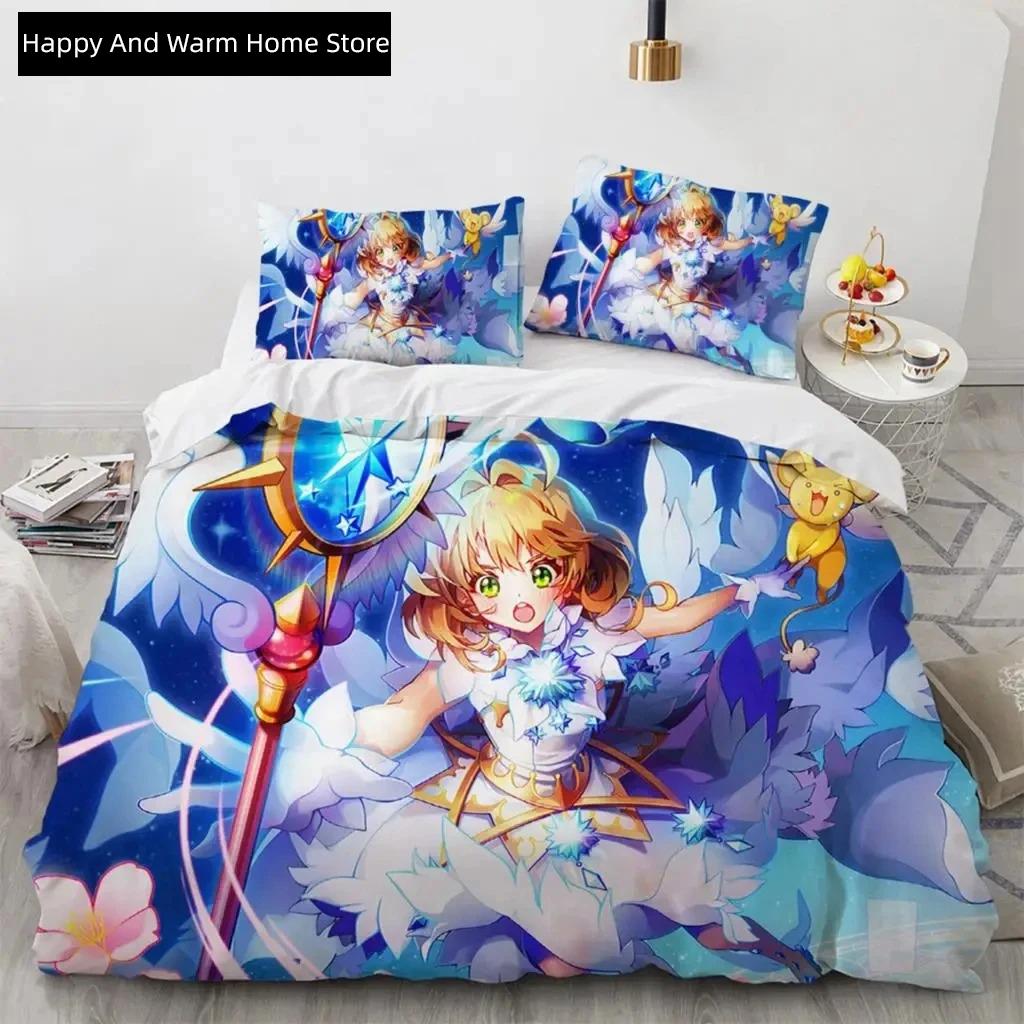 Набор постельного белья Cardcaptor Sakura, Мягкое пододеяльник, Теплое одеяло, Комплект постельного белья, Удобный чехол для одеяла, Наволочка, Размеры King Quen Twin