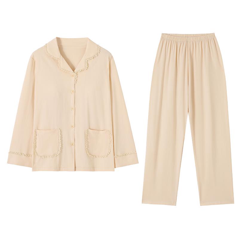 Women's Cotton Long Sleeve Pajama Set with Chest Pad - Casual & Comfortable for Indoors or Outdoors