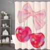 Pink Bow Cherry Shower Curtain, Bathroom Decorative Shower Curtain, Waterproof Shower Curtain with Hooks