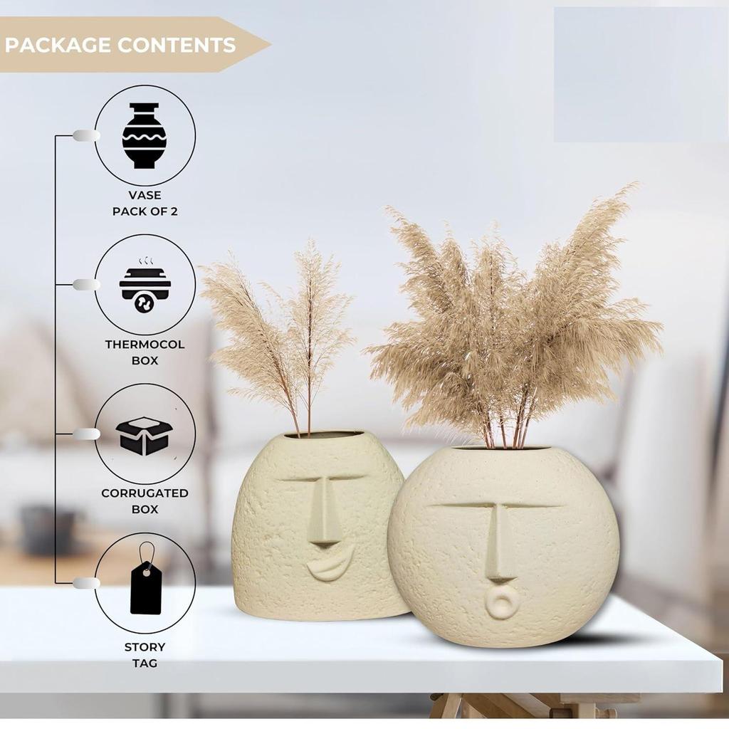 Керамическая бежевая ваза «Kiss Face» | Вазы для домашнего декора Декоративная ваза для сухоцветов и пампасной травы — набор из 2 штук Новые