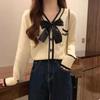 Autumn and Winter New Gentle College Style Knitted Cardigan Sweater Jacket Bow Women's Short Top