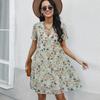 Women Summer Floral Chiffon Dress V Neck Short Sleeve Casual Spring Outfit