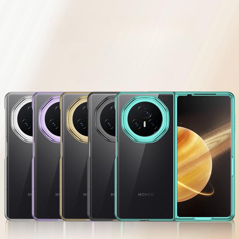 Luxury Business Plating Transparent Folding Case for Honor Magic V3 Straight Frame Ultra Thin Clear Soft Skin-friendly Feel Shockproof Protect Cover