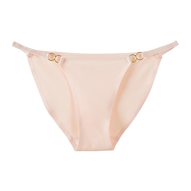 Thin Strap Iron Ring Ice Silk Seamless Panties with Adhesive, Solid Color Low Waist Women's Triangle Panties