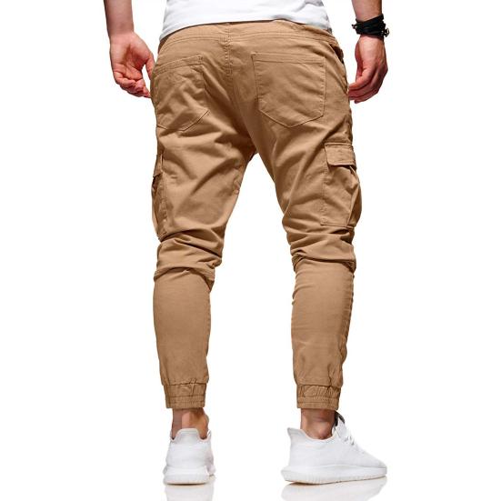 Men Thick Cargo Pants Drawstring Waist Warm Jogger Pants Autumn Winter