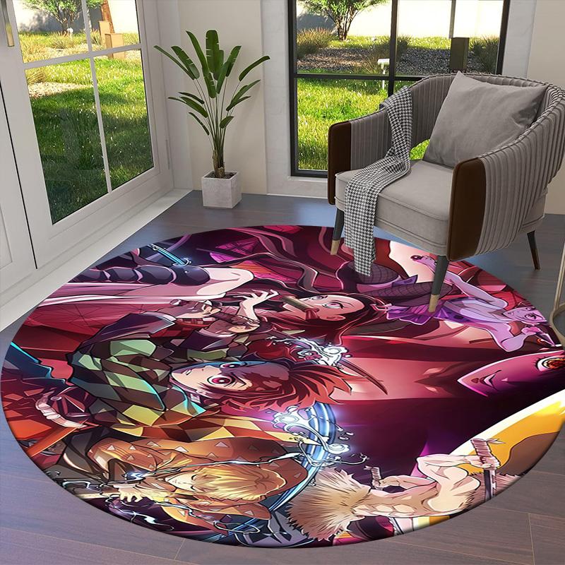 Demon Slayer Round Area Rug Carpet Rug For Living Room Bedroom Sofa Playroom Decor Nonslip Floor Mat