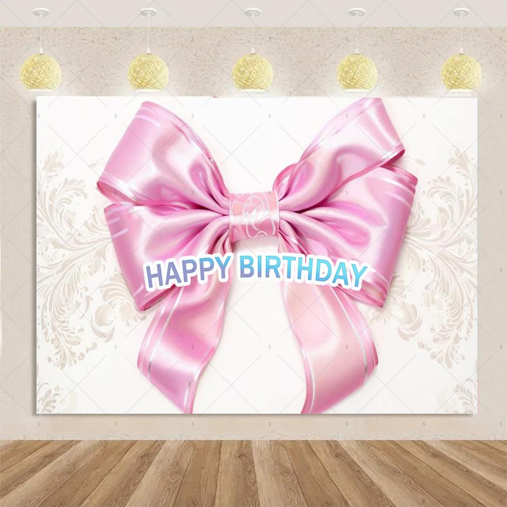 Pink Bow Tie Background Banner Girls Birthday Party Decorations Balloon Flower Photography Backdrop Supplies Photo Shoot Props