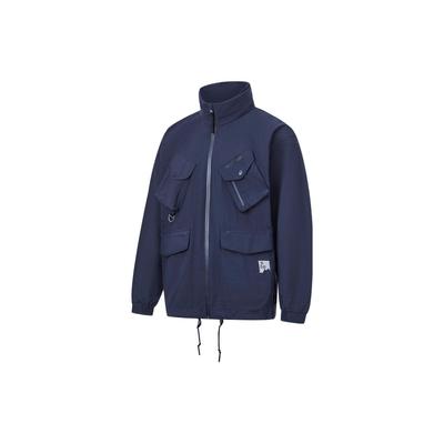 Li Ning однотонная свободная многокарманная рабочая куртка мужская куртка чернильно-синего цвета AJDT539-4