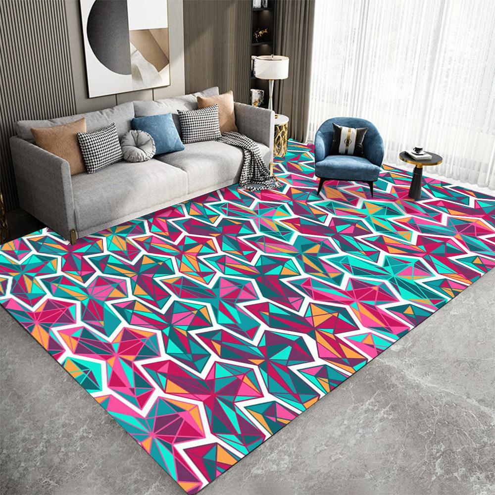 Retro Wave Geometric Carpet Various Styles With Colorful Wavy Line Triangle Abstract Patterns Non Slip Rug For Living Room Decor