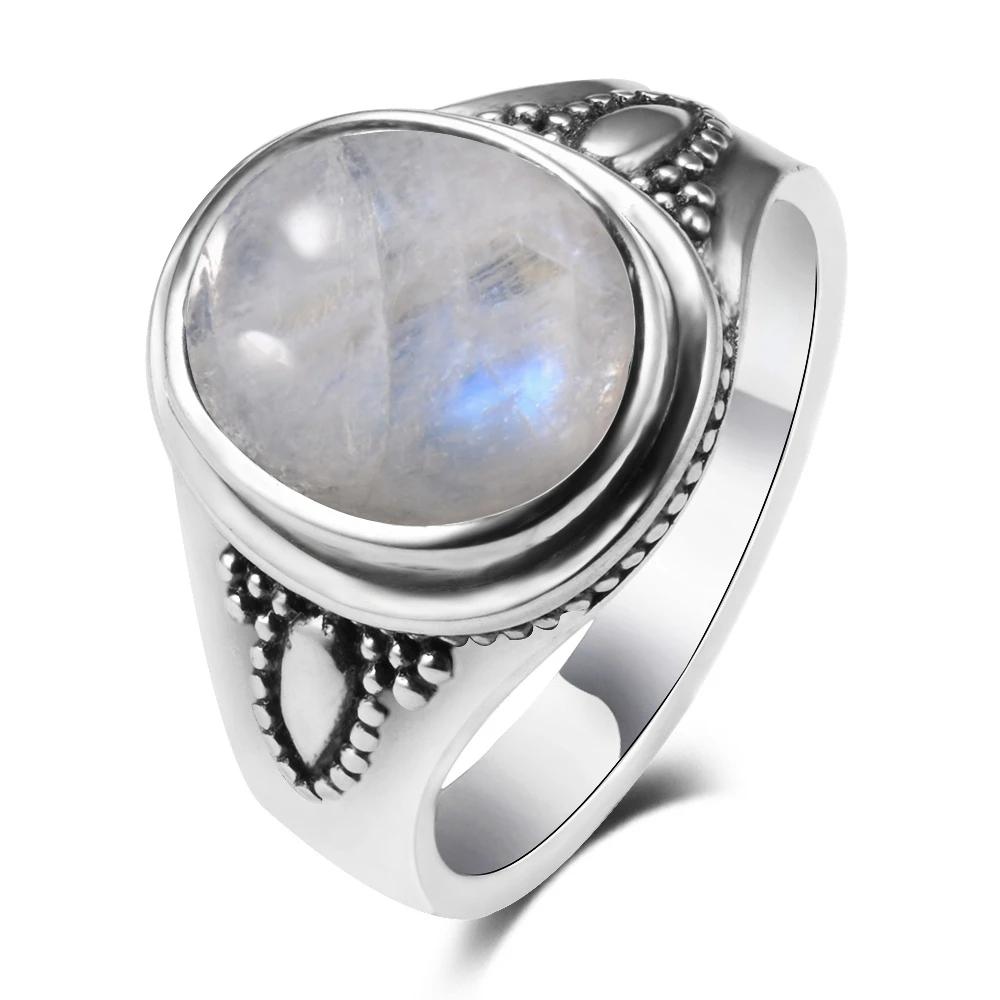 CopperJewelry 8x10 мм Натуральный Радужный Лунный Камень Кольца с Драгоценными Камнями Роскошные Украшения Размер 6-10