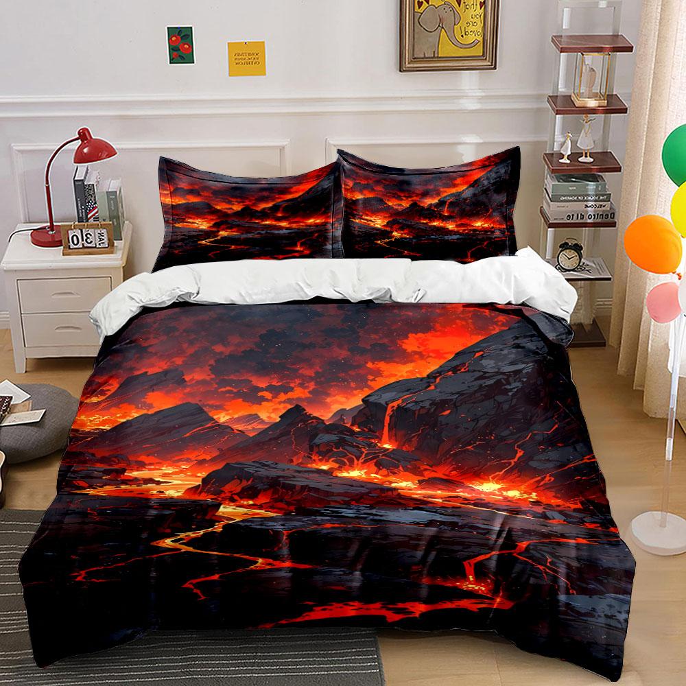 Fiery volcanic landscape pattern. Bedding sets Duvet cover sets Duvet covers Pillowcases(1*Duvet Cover 2*Pillowcases without duvet insert)