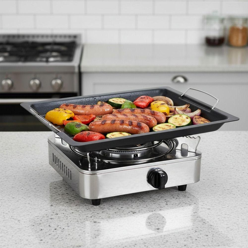 Striped Groove Grilling Tray with Handle Grilled Fish Platter Outdoor BBQ Grill Pan Camping