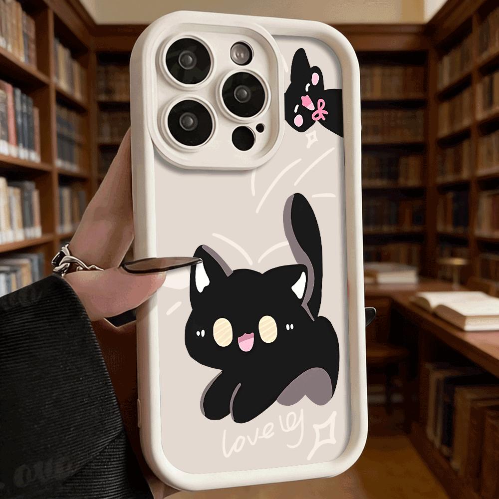 Милый Чехол для Телефона с Черными Котами для iPhone 17 16 15 14 13 12 11 Pro Max Plus, Защитный Гелевый Гибкий, Противоцарапающийся