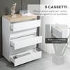 Chest of 5 Drawers Minimal in Wood, 80x40x109 cm, White and Oak Color