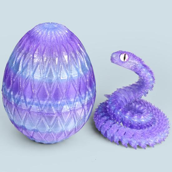 Яйцо змеи с напечатанной на 3D-принтере змеей внутри Подвижные суставы Фигурка змеи Шарнирная змея Настольная игрушка-непоседа Украшение Орнамент