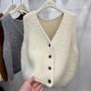 Autumn Winter V Neck Single Button Vest Grey Loose Knit Cardigan Women Fashion Thick Wool Guangzhou Story Niche Sweater