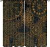 Mystic Mandala Curta For Home Decor, Vintage Abstract Magic Art Golden Blue Pattern Window Treatments, Rod Pocket Thermal