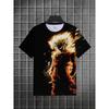 Anime Goku Graphic Men T-Shirt 3D Flame Warrior Printed Short Sleeve Crewneck Tee Black Summer Casual Tops Saiyan Streetwear Hip Hop Pullover Clothing