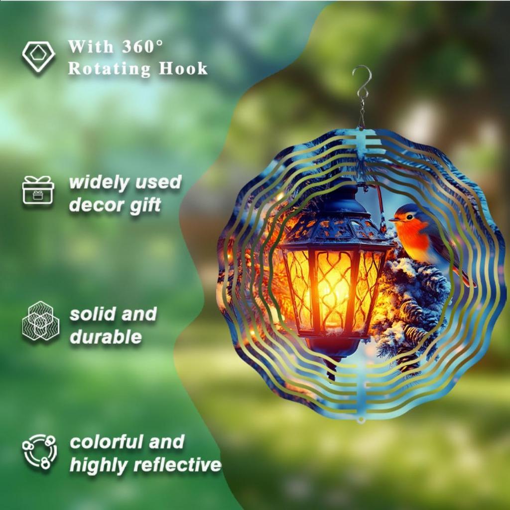 10 Inch Metal Wind Chime with Lantern and Bird Design Outdoor Garden Patio Decor for Halloween Christmas Easter Thanksgiving