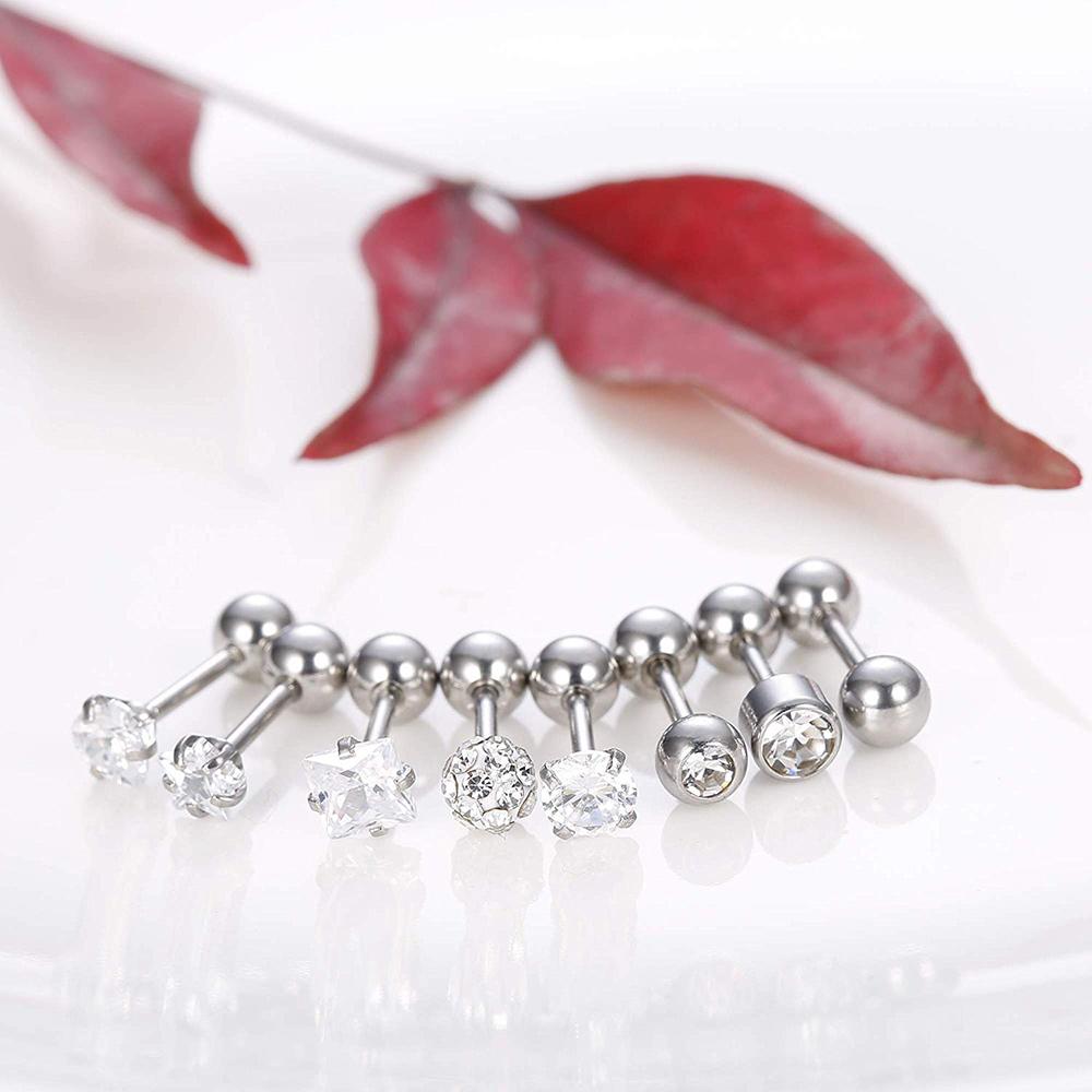 10 пар хрустальных лабретов, набор для пирсинга, цветочные сердечки, мини-серьги-гвоздики, набор для пирсинга козелка, раковины, спиральные кольца для носа