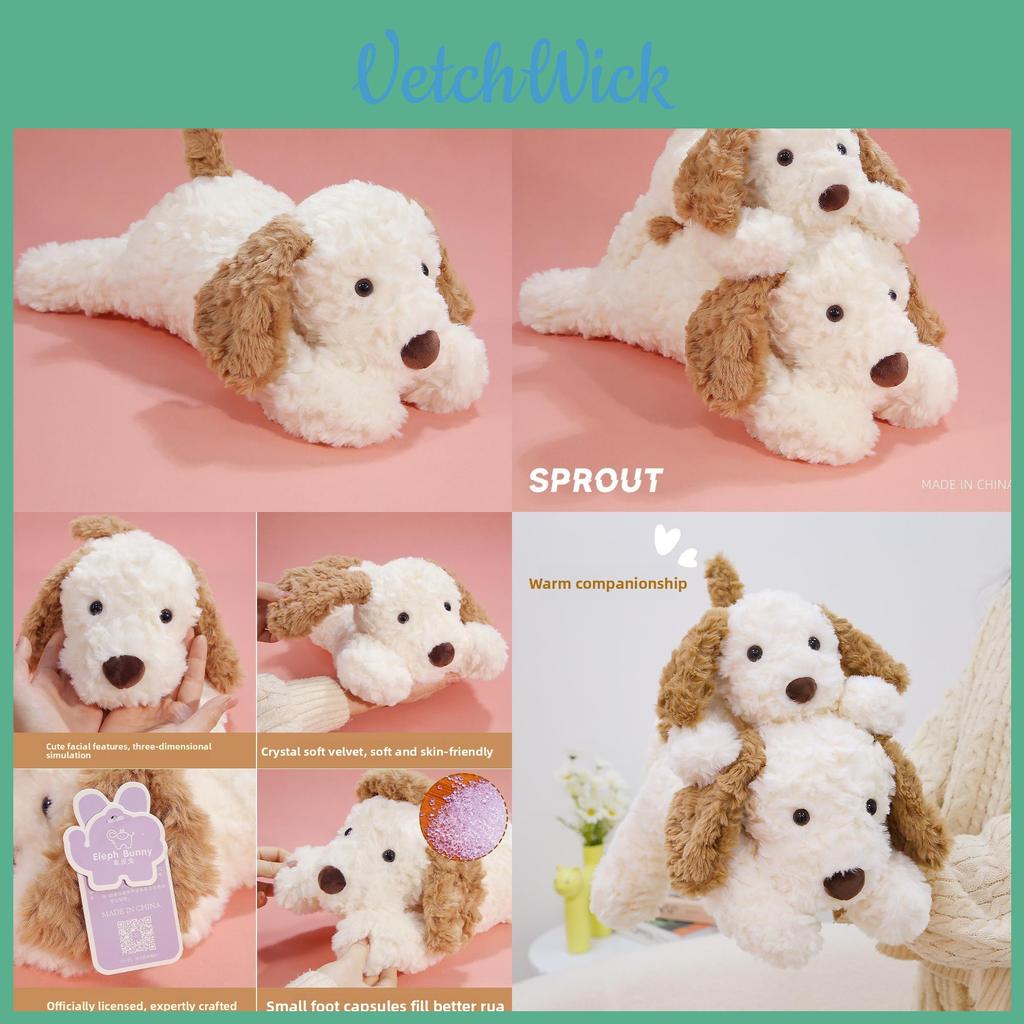 Soft Beige Lazy Dog Plush Toy With Short Faux Fur For Kids Room Decor