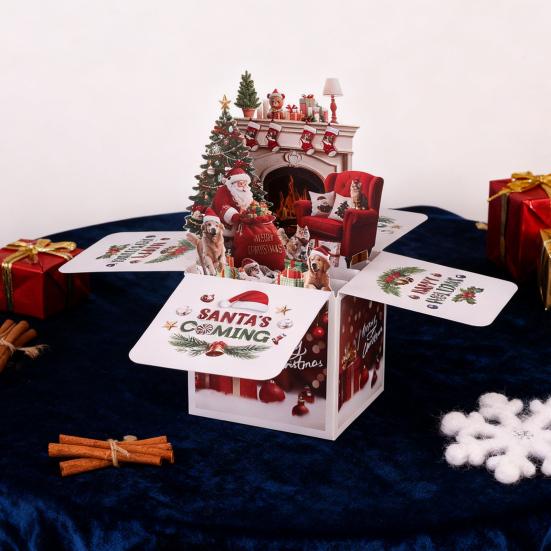 Christmas 3D Pop Up Greeting Card Santa's Coming Holiday Gift Card for Women Men Kids Husband Wife Mom Dad Daughter
