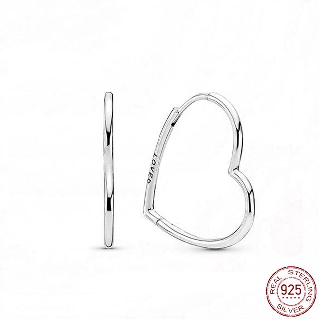 Серьги из стерлингового серебра 925 пробы, настоящее большое сердце, циркон, круглые серьги-кольца для женщин, модные серебряные серьги, ювелирные изделия, подарок