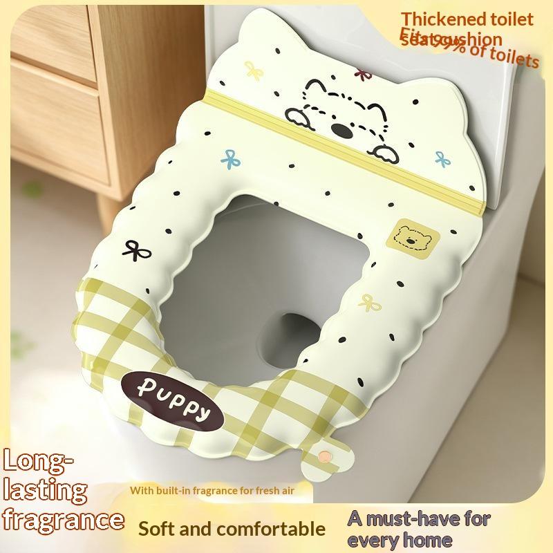 Cartoon EVA Warm Toilet Seat Cover Soft Washable Toilet Mat with Backrest Built-in Aromatherapy Pod for Family Bathroom Use