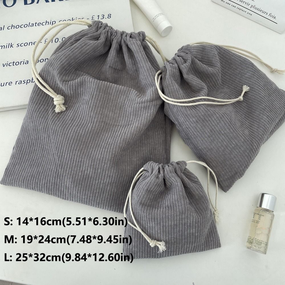 3PCS Solid Color Drawstring Cosmetic Bags Large Capacity Corduroy Gift Storage Bag Drawstring Style Durable Makeup Bag Outdoor