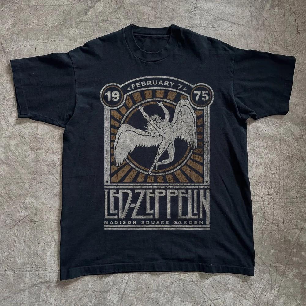 Led Zeppelin 1975 Madison Square Garden Унисекс Черная Футболка Размер S-5XL Унисекс Футболка