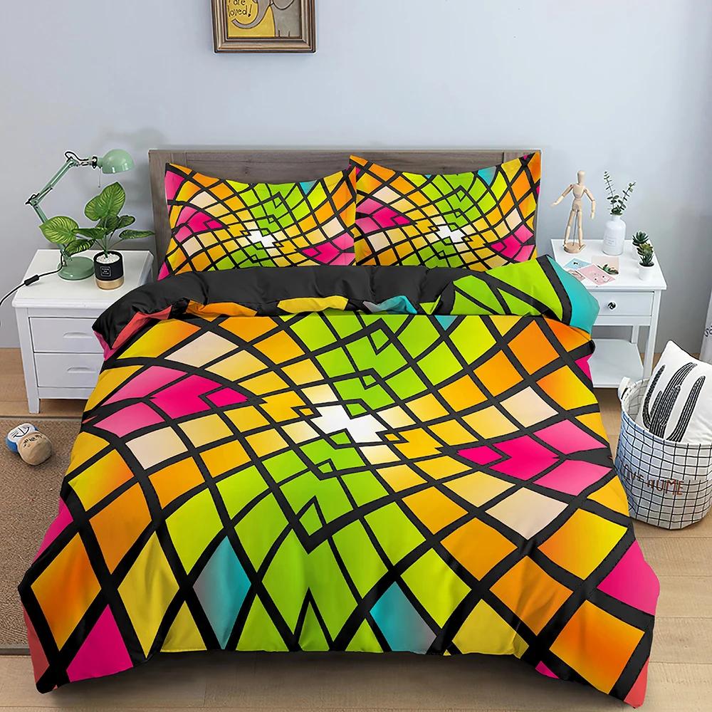 3D Abstract Duvet Cover King Queen Size Colorful Ripple Bedding Set Psychedelic Geometric Soft Comforter Cover with Pillowcase
