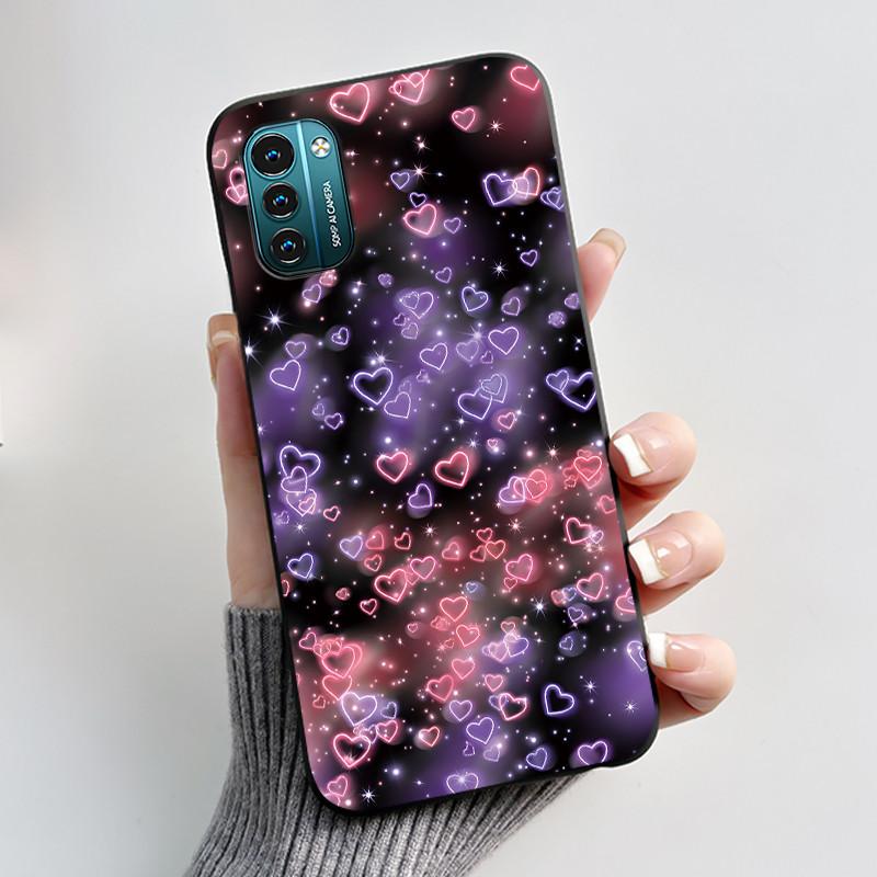 Чехол для Nokia G21 G11 Plus Милый Мультяшный Кролик с Сердечком Черный Мягкий Чехол из ТПУ Силикона Для NokiaG21 G 11 G11Plus Бампер Чехол для Телефона
