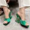 2025 Summer Women's Shoes Slippers Silky Wide Band Transparent Strange High Heels Comfortable PU Leather Slides Sandals Pumps